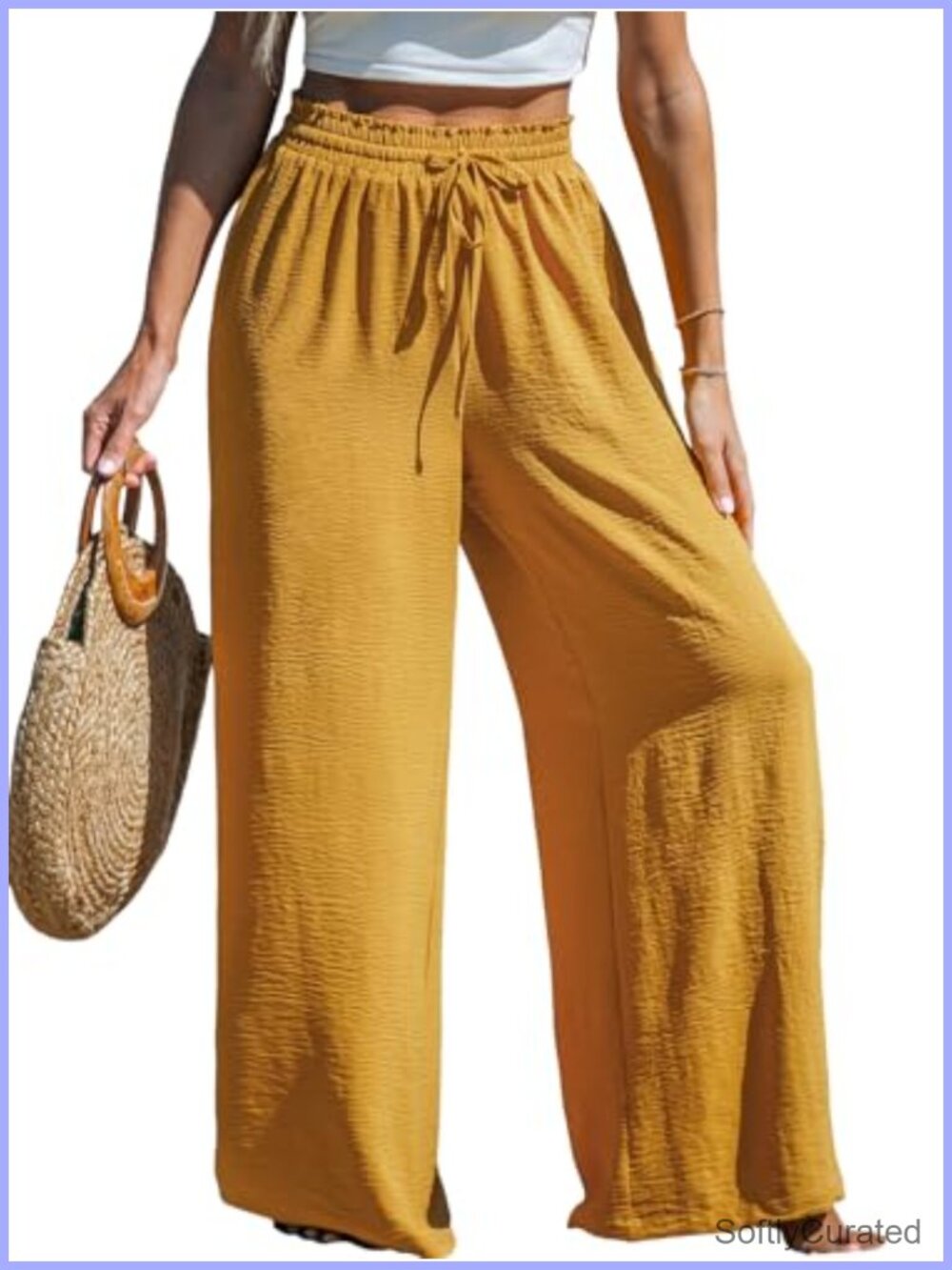Wide Leg Palazzo Pants Smocked High Waist Tummy Control Linen Summer